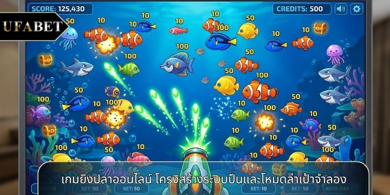 เกมยิงปลาออนไลน์ โครงสร้างระบบปืนและโหมดล่าเป้าจำลอง